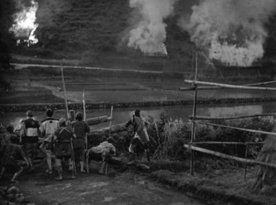 Still from Seven Samurai (1954) that has been tagged with: fire