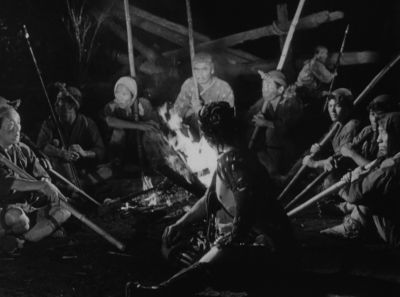 Still from Seven Samurai (1954) that has been tagged with: campfire