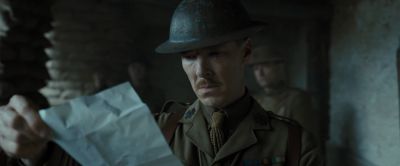 Still from 1917 (2019) that has been tagged with: helmet & reading