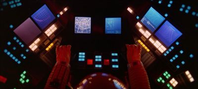 Still from 2001: A Space Odyssey (1968) that has been tagged with: over-the-shoulder & screen