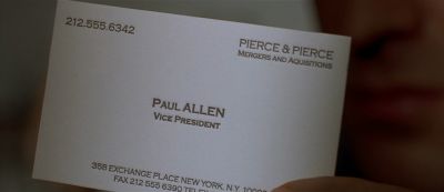 Still from American Psycho (2000) that has been tagged with: extreme close-up & business card
