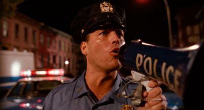 Still from Do the Right Thing (1989) that has been tagged with: police & megaphone