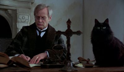 Still from Fanny and Alexander (1982) that has been tagged with: writing & cat