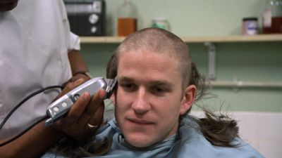 Still from Full Metal Jacket (1987) that has been tagged with: clean single & barber