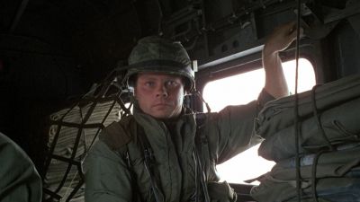 Still from Full Metal Jacket (1987) that has been tagged with: helmet & helicopter interior