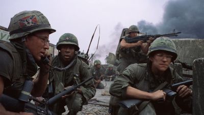Still from Full Metal Jacket (1987) that has been tagged with: phone & medium wide