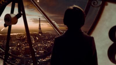 Still from Hugo (2011) that has been tagged with: over-the-shoulder & eiffel tower