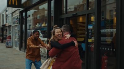 Still from Commercial: McDonald's — "Laughter" that has been tagged with: three-shot & laughing