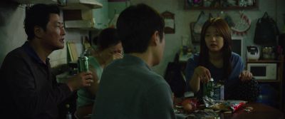 Still from Parasite (2019) that has been tagged with: group-shot & drinking
