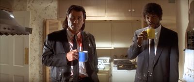Still from Pulp Fiction (1994) that has been tagged with: drinking & mug