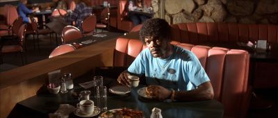 Still from Pulp Fiction (1994) that has been tagged with: drinking & high-angle