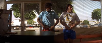 Still from Pulp Fiction (1994) that has been tagged with: restaurant & interior & wide shot