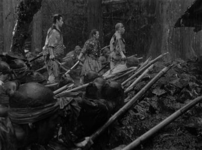 Still from Seven Samurai (1954) that has been tagged with: rain & exterior