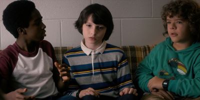 Still from TV Show: Netflix — "Stranger Things: Season 1 - Episode 1" that has been tagged with: three-shot & children