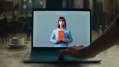 Still from Commercial: SquareSpace — "Storyteller" that has been tagged with: computer & coffee shop