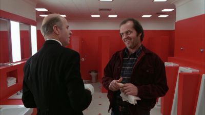 Still from The Shining (1980) that has been tagged with: over-the-shoulder & bathroom