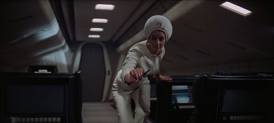 Still from 2001: A Space Odyssey (1968) that has been tagged with: clean single & medium wide & spaceship interior