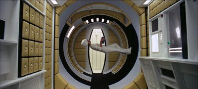 Still from 2001: A Space Odyssey (1968) that has been tagged with: interior & wide shot & spaceship interior