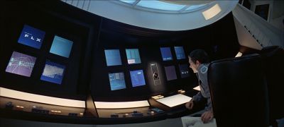Still from 2001: A Space Odyssey (1968) that has been tagged with: 24297b & interior & over-the-shoulder & day
