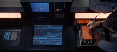 Still from 2001: A Space Odyssey (1968) that has been tagged with: computer screen & repairing