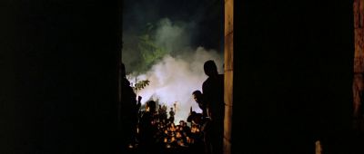 Still from Apocalypse Now (1979) that has been tagged with: smoke & night & doorway