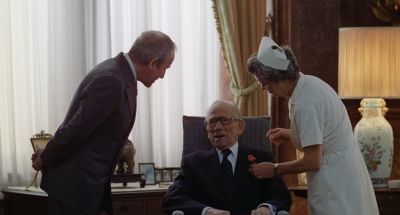 Still from Being There (1979) that has been tagged with: interior & wide shot & day & three-shot