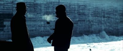 Still from Confessions of a Dangerous Mind (2002) that has been tagged with: two-shot & silhouette & snow