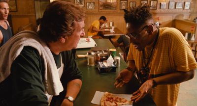Still from Do the Right Thing (1989) that has been tagged with: pizza & counter
