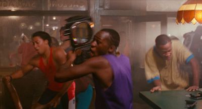 Still from Do the Right Thing (1989) that has been tagged with: group-shot & medium wide & riot
