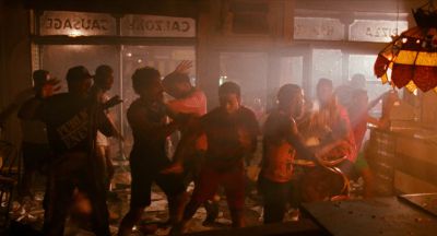 Still from Do the Right Thing (1989) that has been tagged with: wide shot & group-shot & looting & night & exterior