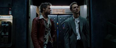 Still from Fight Club (1999) that has been tagged with: 1c352d & bar & night & medium wide