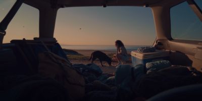 Still from Commercial: The Farmer’s Dog — "Forever" that has been tagged with: dog & camping & interior & camp & clean single & wide shot