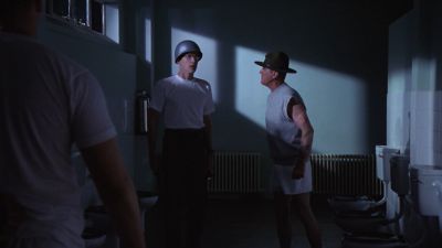 Still from Full Metal Jacket (1987) that has been tagged with: night & public bathroom & interior