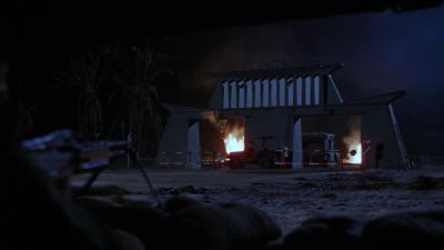 Still from Full Metal Jacket (1987) that has been tagged with: night & fire & wide shot