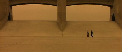 Still from Gattaca (1997) that has been tagged with: wide shot & two-shot & aqueduct & day