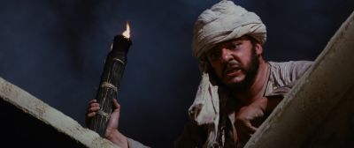 Still from Indiana Jones and the Raiders of the Lost Ark (1981) that has been tagged with: medium close-up & torch & night