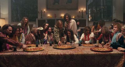 Still from Inherent Vice (2014) that has been tagged with: pizza & table & the last supper & interior