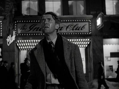 Still from It's A Wonderful Life (1946) that has been tagged with: black and white & medium wide & clean single & night