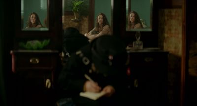 Still from JoJo Rabbit (2019) that has been tagged with: wide shot & reflection & two-shot & interior & mirror