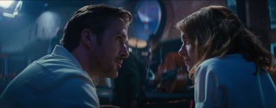 Still from La La Land (2016) that has been tagged with: two-shot & medium close-up & night & profile shot