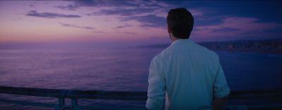 Still from La La Land (2016) that has been tagged with: 473d8a & ocean & sunset & horizon