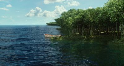 Still from Life of Pi (2012) that has been tagged with: 355f3b & exterior & boat & jungle