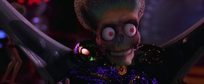 Still from Mars Attacks! (1996) that has been tagged with: da8a67 & interior & medium close-up & night
