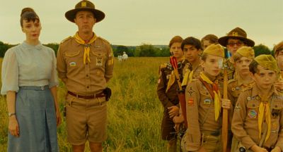 Still from Moonrise Kingdom (2012) that has been tagged with: group-shot & medium wide & field