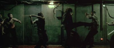 Still from Oldboy (2003) that has been tagged with: 9a6a60 & group-shot & exterior