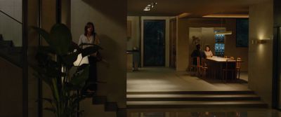 Still from Parasite (2019) that has been tagged with: day & dining room & stairs & over-the-shoulder & three-shot