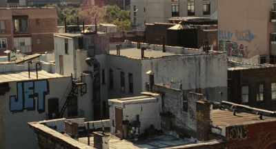 Still from Past Lives (2023) that has been tagged with: rooftop & wide shot & day