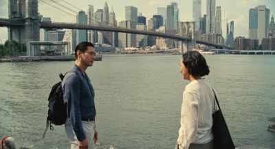 Still from Past Lives (2023) that has been tagged with: exterior & bridge & skyline