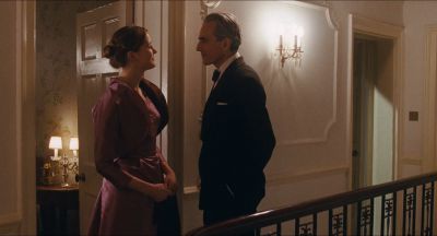 Still from Phantom Thread (2017) that has been tagged with: two-shot & night & historical & wide shot
