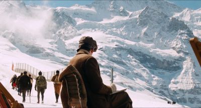 Still from Phantom Thread (2017) that has been tagged with: exterior & snow & historical & mountains & wide shot
